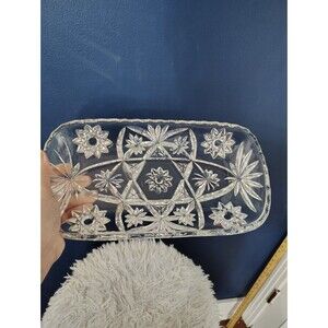 Vintage 1960's Cut Glass 12" Long Tray Platter Holiday Party Server Dish